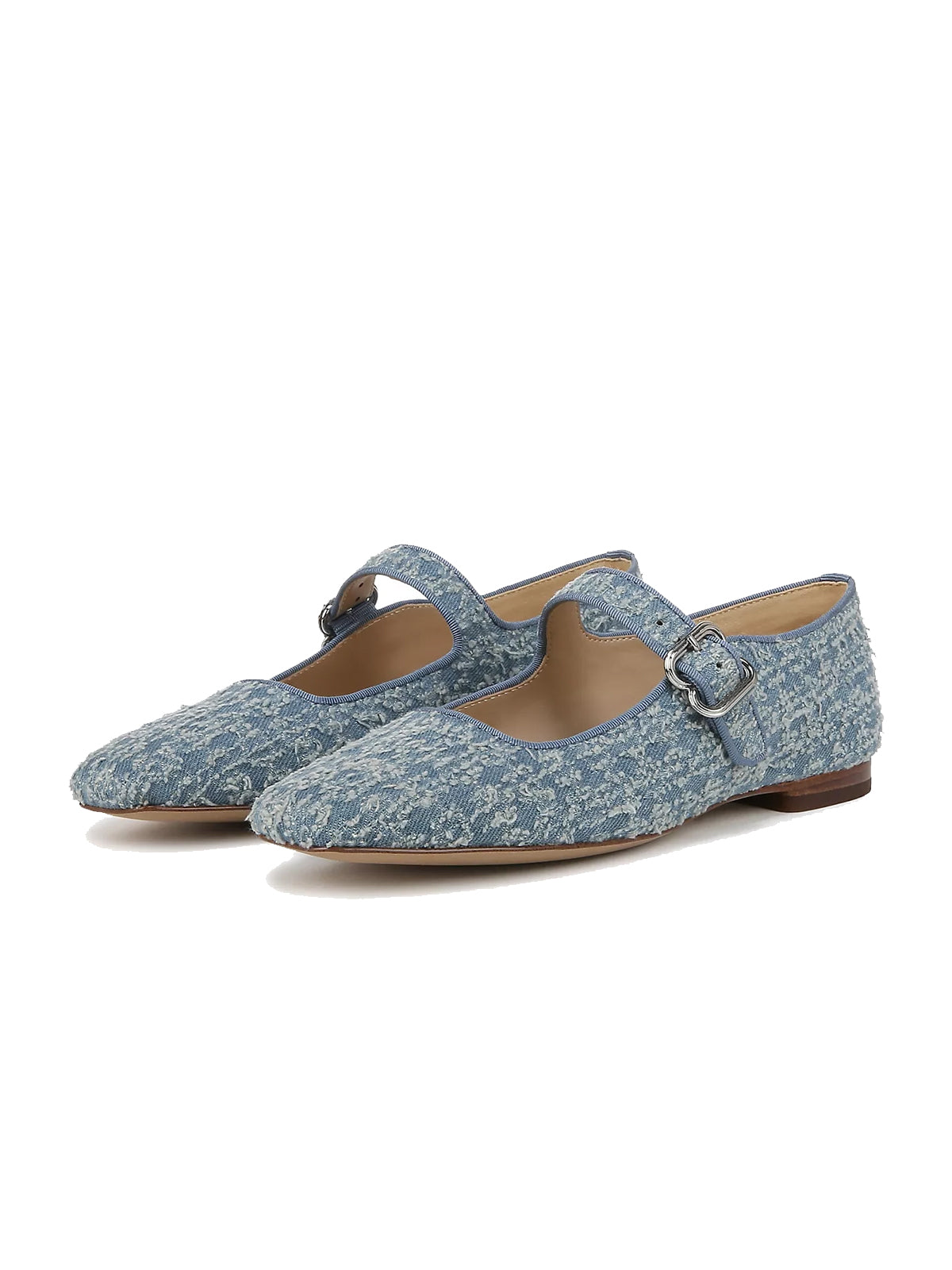 Blue Square-Toe Denim Bridge Strap Mary Jane Flats