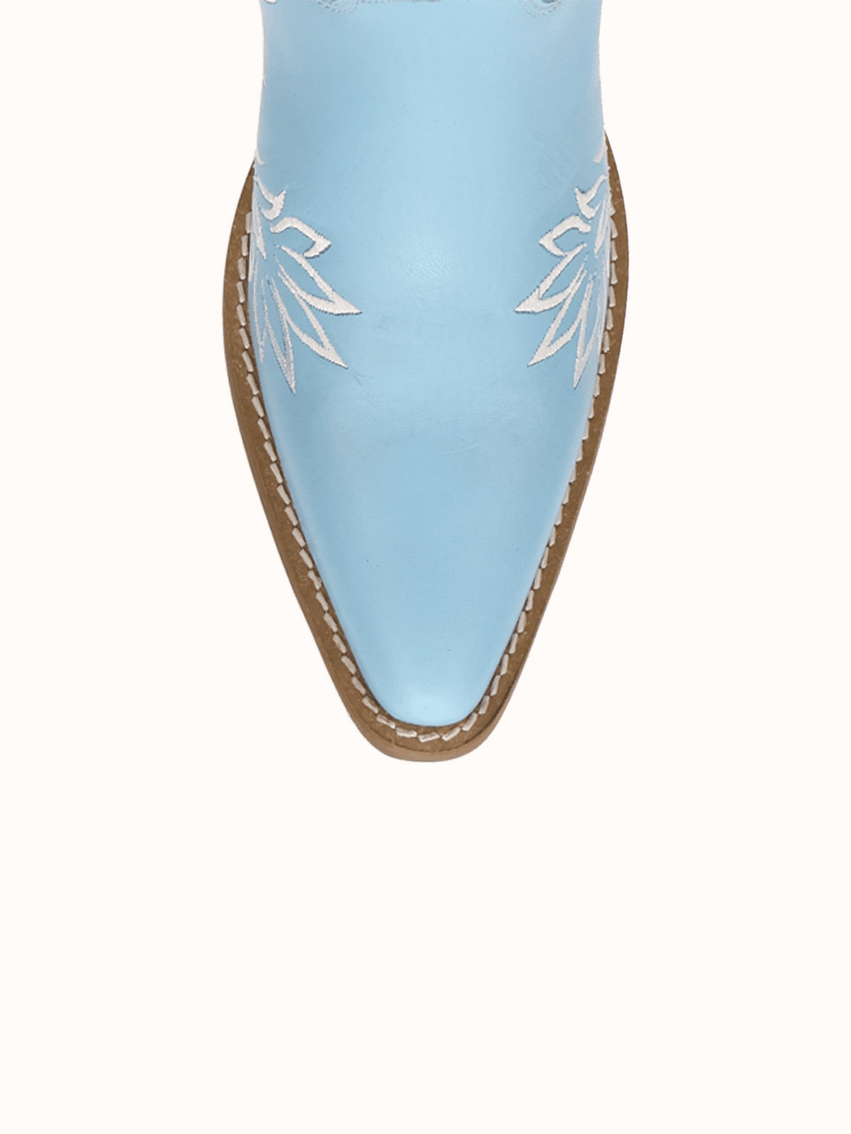 Blue Snip-Toe White Flowers Embroidery Chic Mid Calf Cowgirl Boots