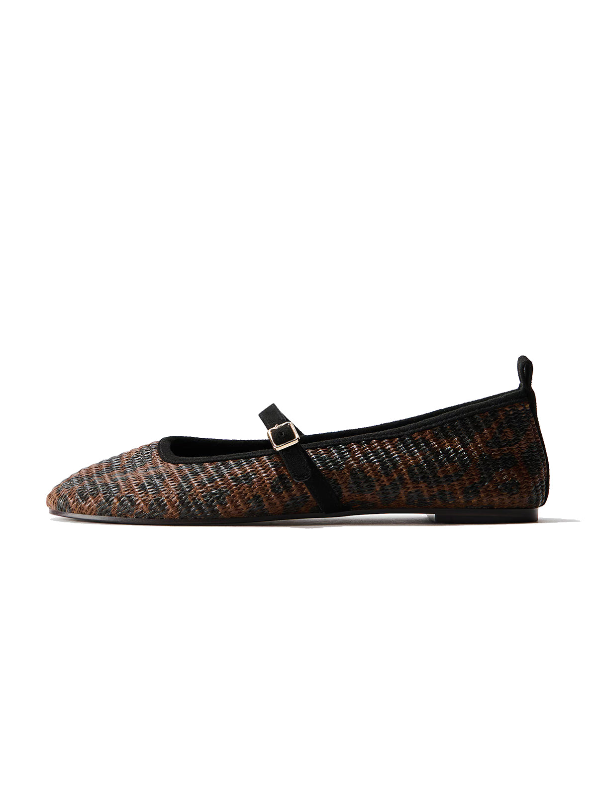 Leopard Print Grass Woven Round-Toe Mary Jane Chic Ballet Flats