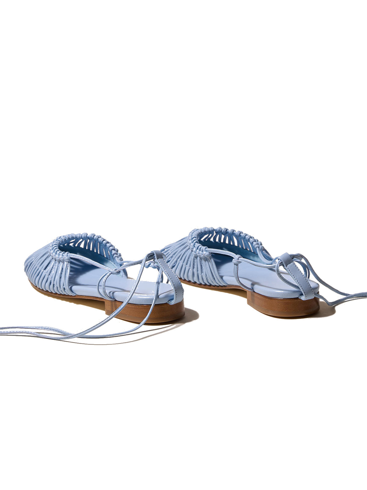 Blue Knotted Strappy Semi-Hollow Round-Toe Flats Self-Tie Sandals