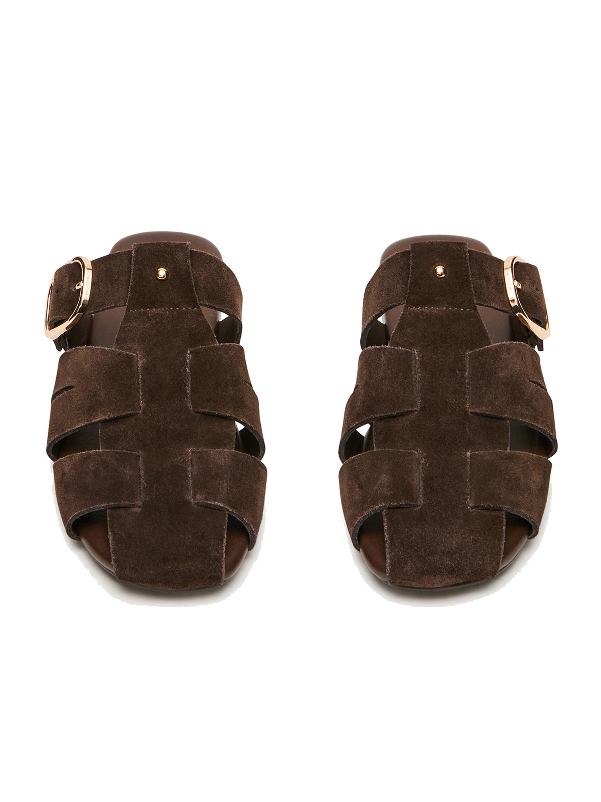 Brown Faux Suede Round-Toe Caged Design Mules Flats