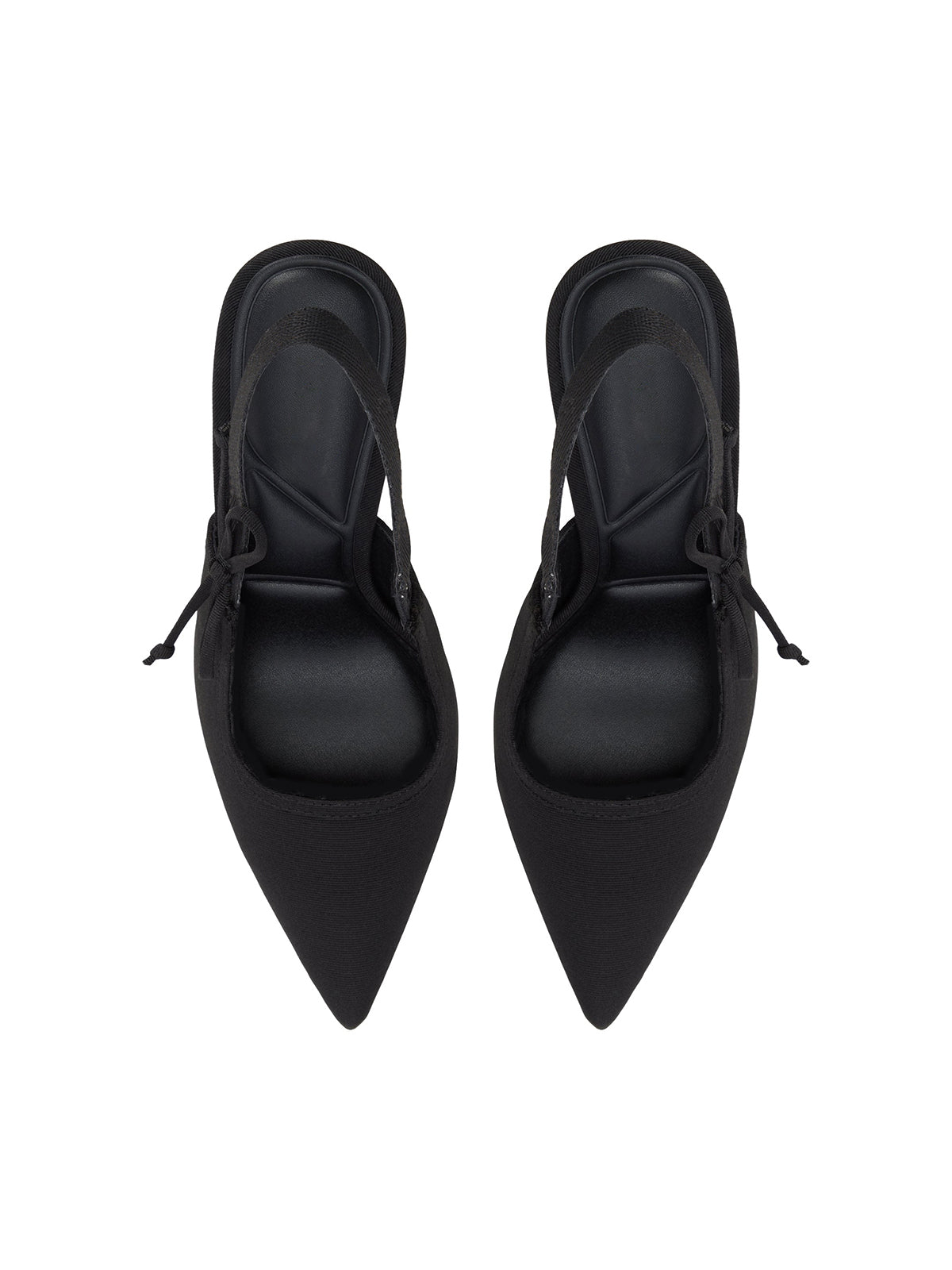 Black Satin Pointed-Toe Slingback With Bow High Heels