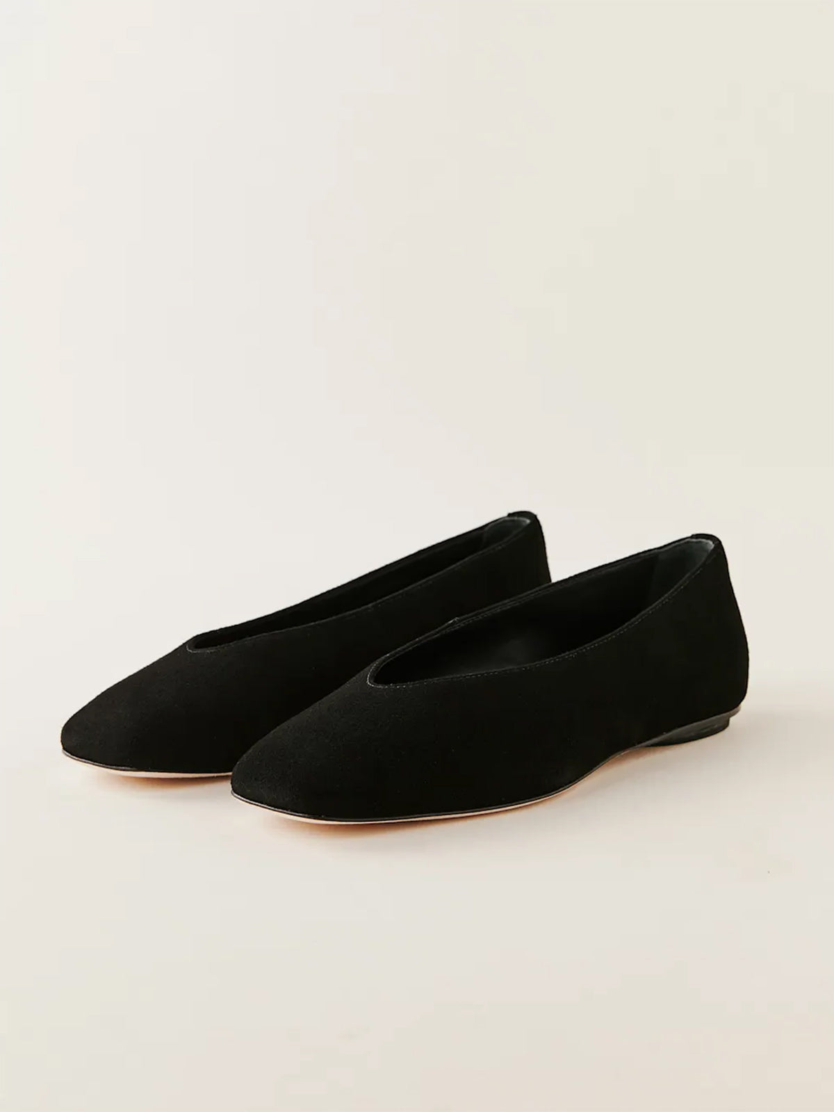Sleek Square-Toe Classic Slip-On Ballet Flats – Black Faux Suede