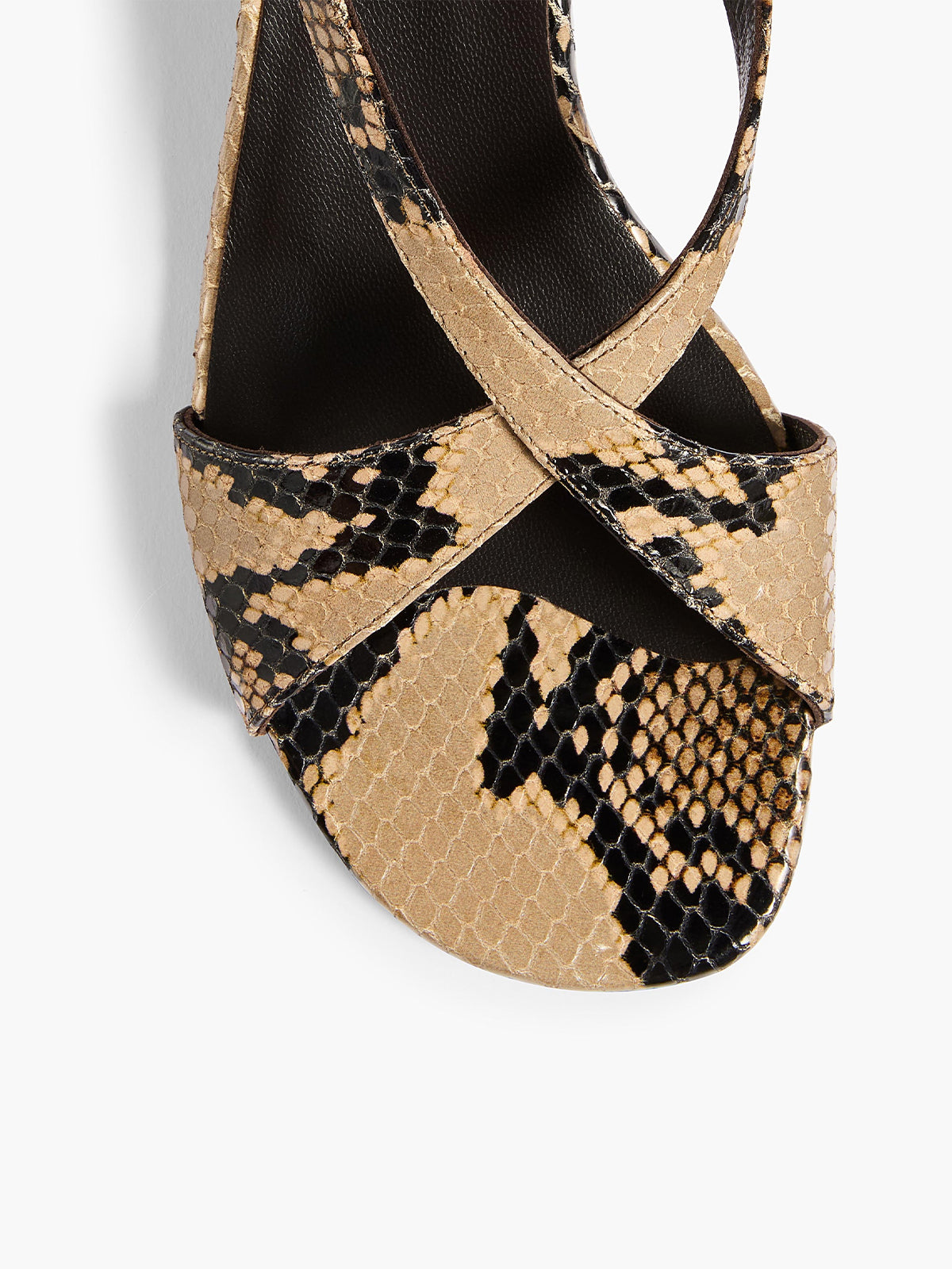 Snakeskin Pattern Square-Toe Crossed Straps Back And Ankle Strap Kitten Heels