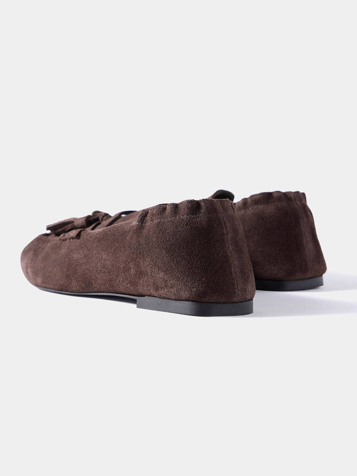 Brown Cow Suede Round-Toe Front Fringe Chic Loafers Slip-On Flats