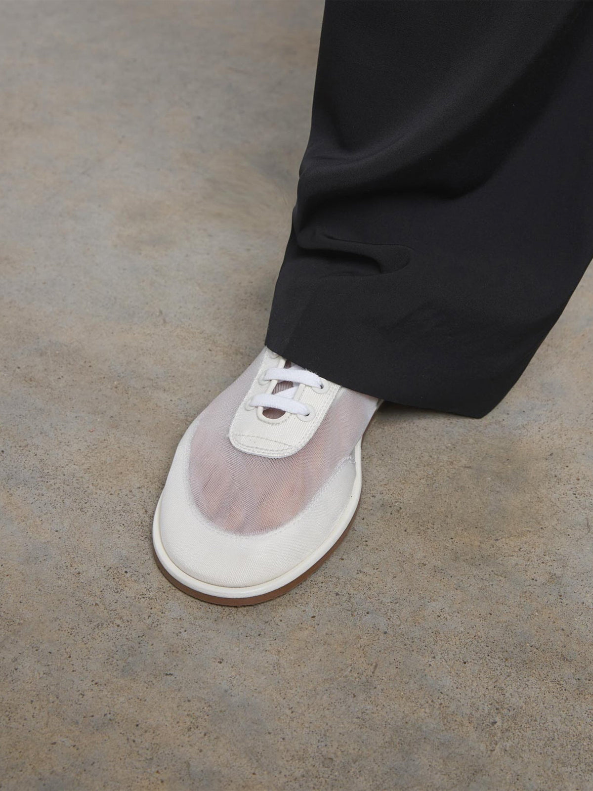 White Mesh Round-Toe Flats With Laces