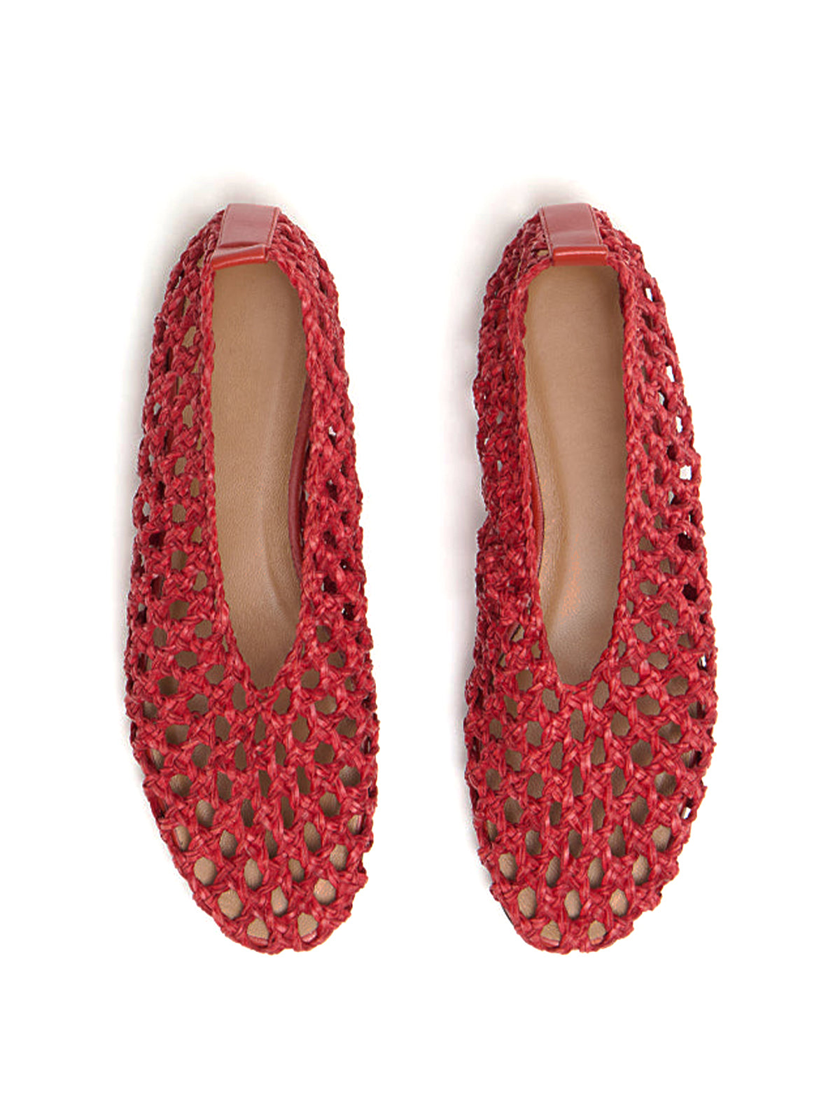 Red Woven Vegan Leather Round-Toe Simple Slip-On Flats