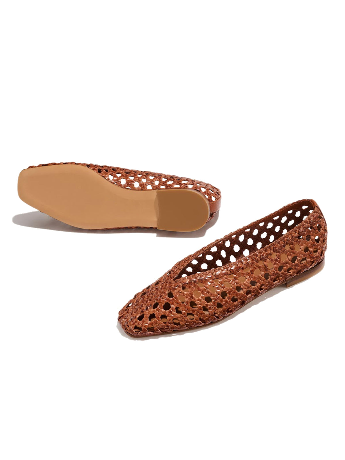 Brown Woven Vegan Leather Square-Toe Chic Ballet Flats