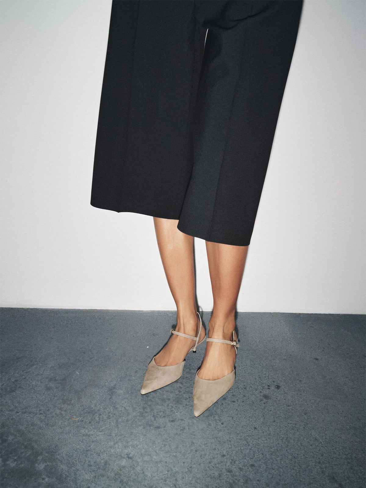 Sandy Brown Faux Suede Pointed-Toe Slingback Kitten Heels