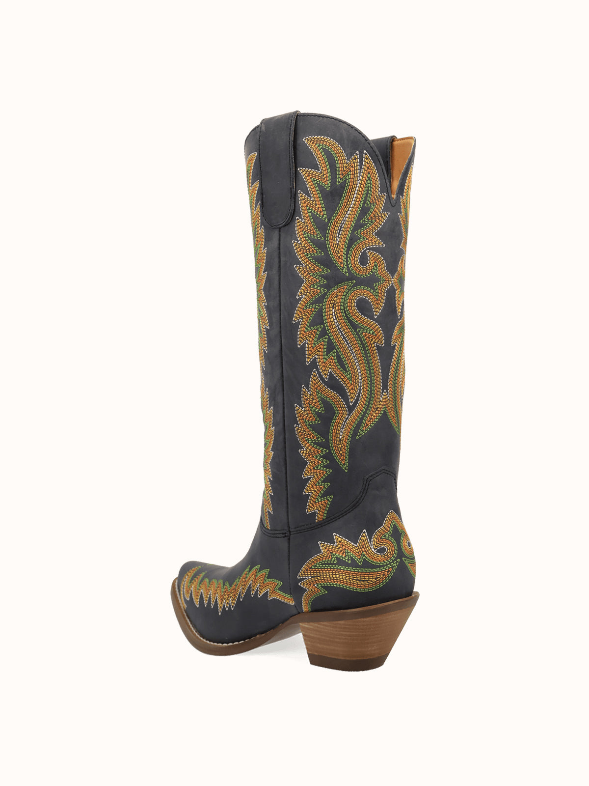 Black Snip-Toe Chic Flame Embroidery Sleek Mid Calf Cowgirl Boots