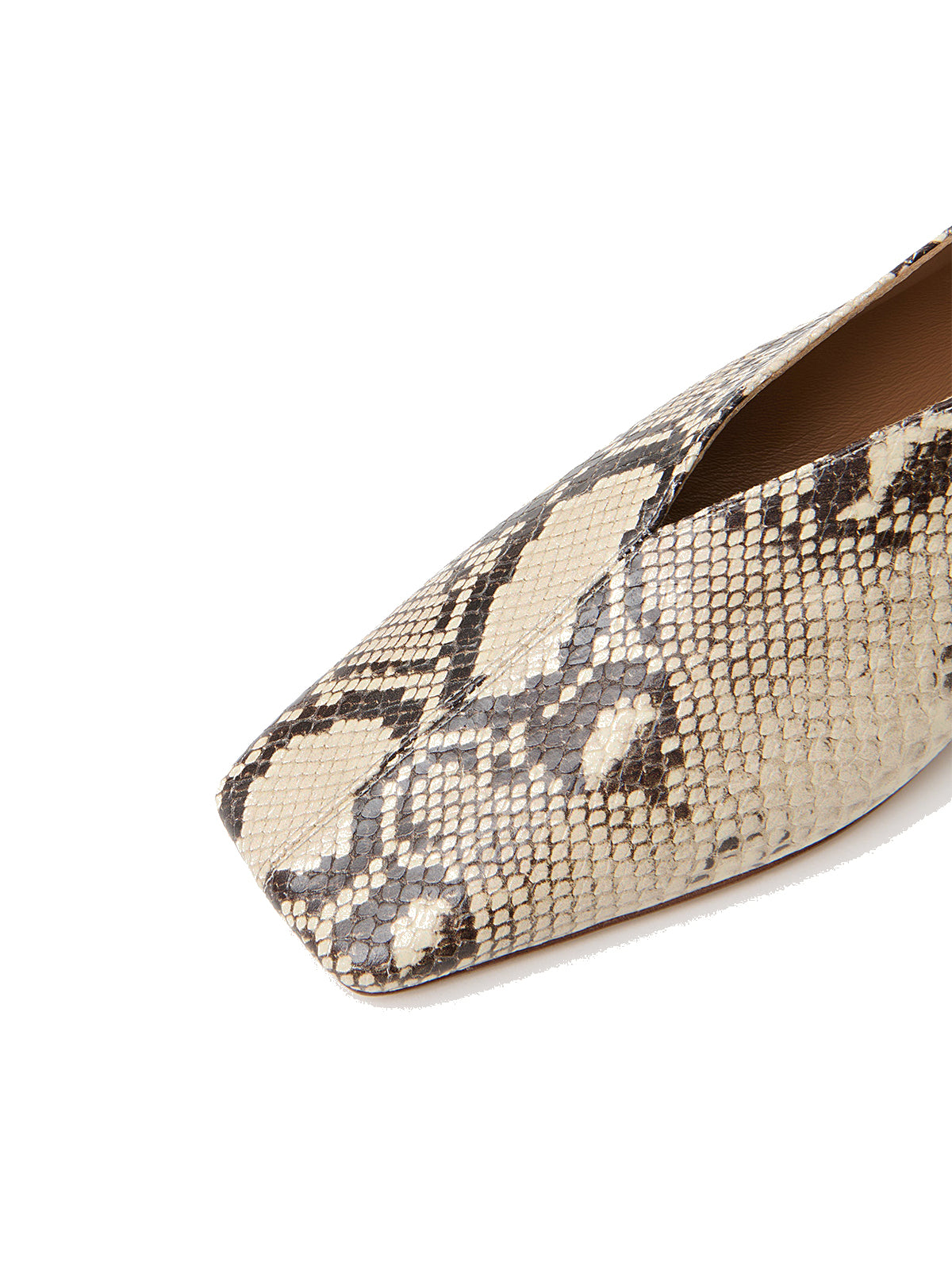 Snakeskin Print Vegan Leather Square-Toe Simple Slip-On Flats