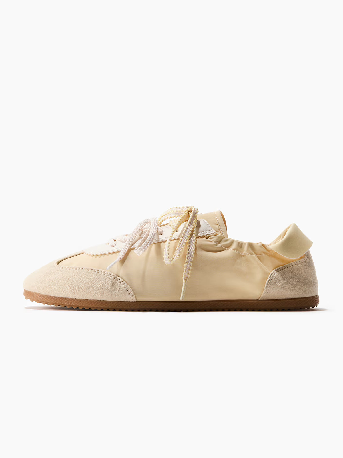 Light Yellow Round-Toe Front Lace-Up Flats Sneakers