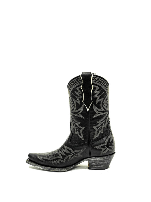 Western Embroidery Snip-Toe Classic Ankle Cowgirl Boots – Ebony
