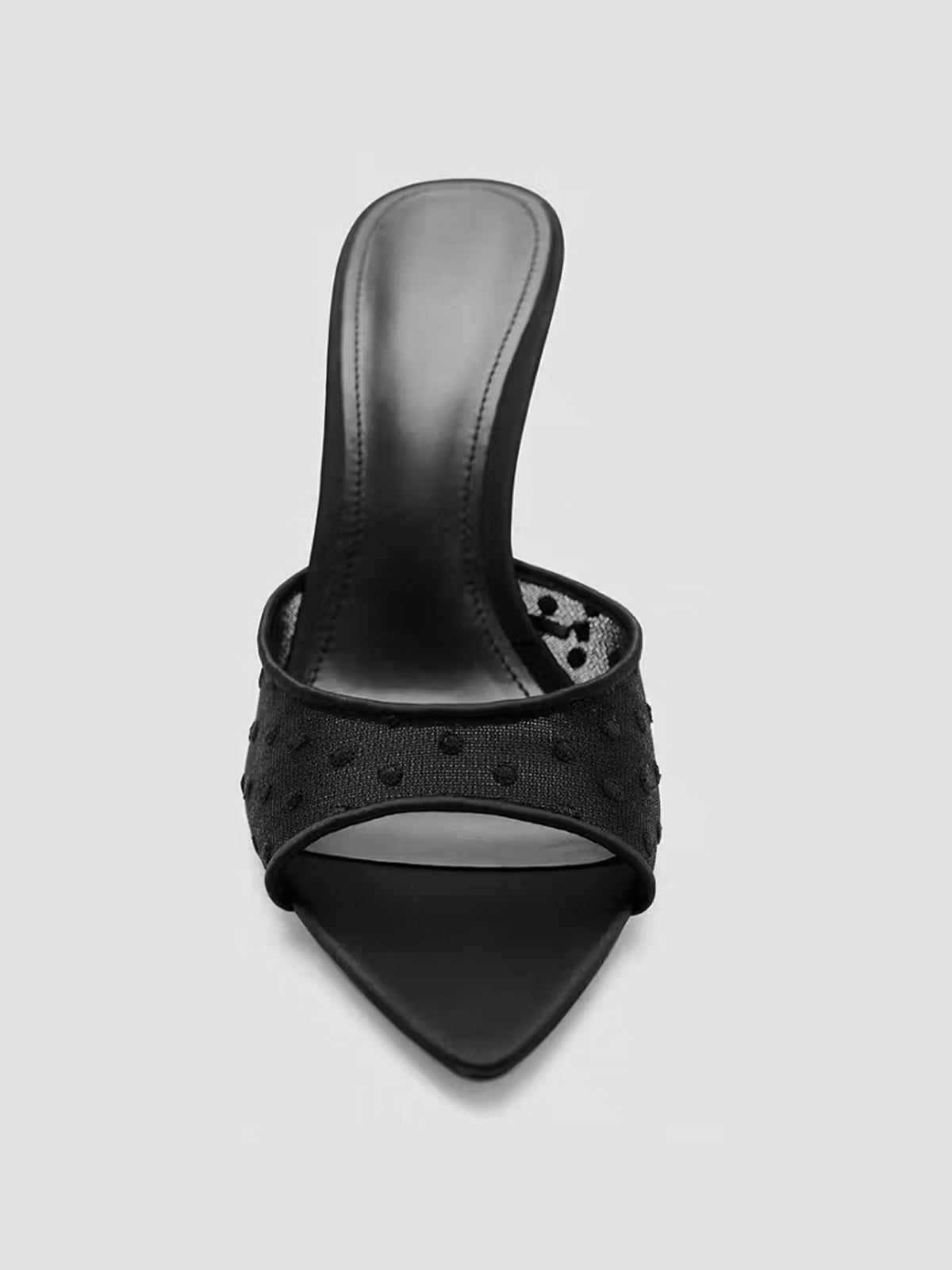 Black Mesh And Vegan Leather Pointed-Toe Backless Slip-On High Heels