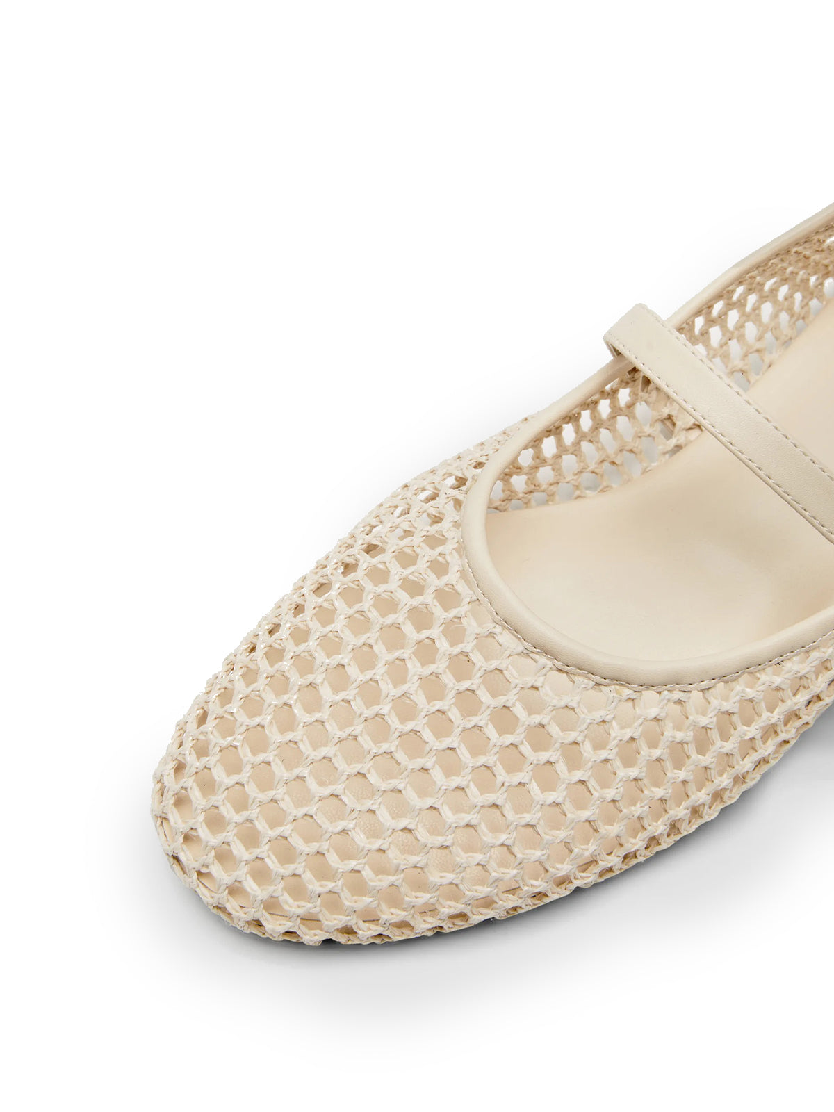 Beige Grass Woven Round-Toe Buckle Mary Jane Chic Flats