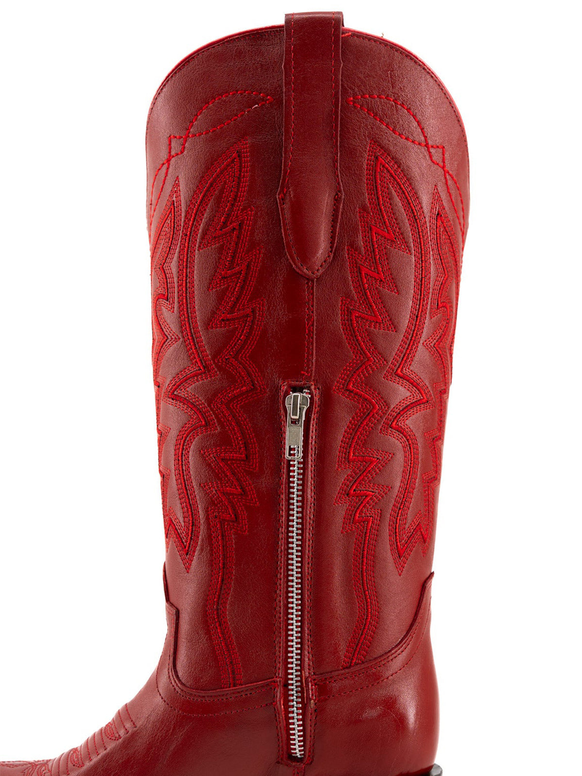 Western Snip-Toe Embroidery Half-Zip Mid Calf Cowgirl Boots - Red