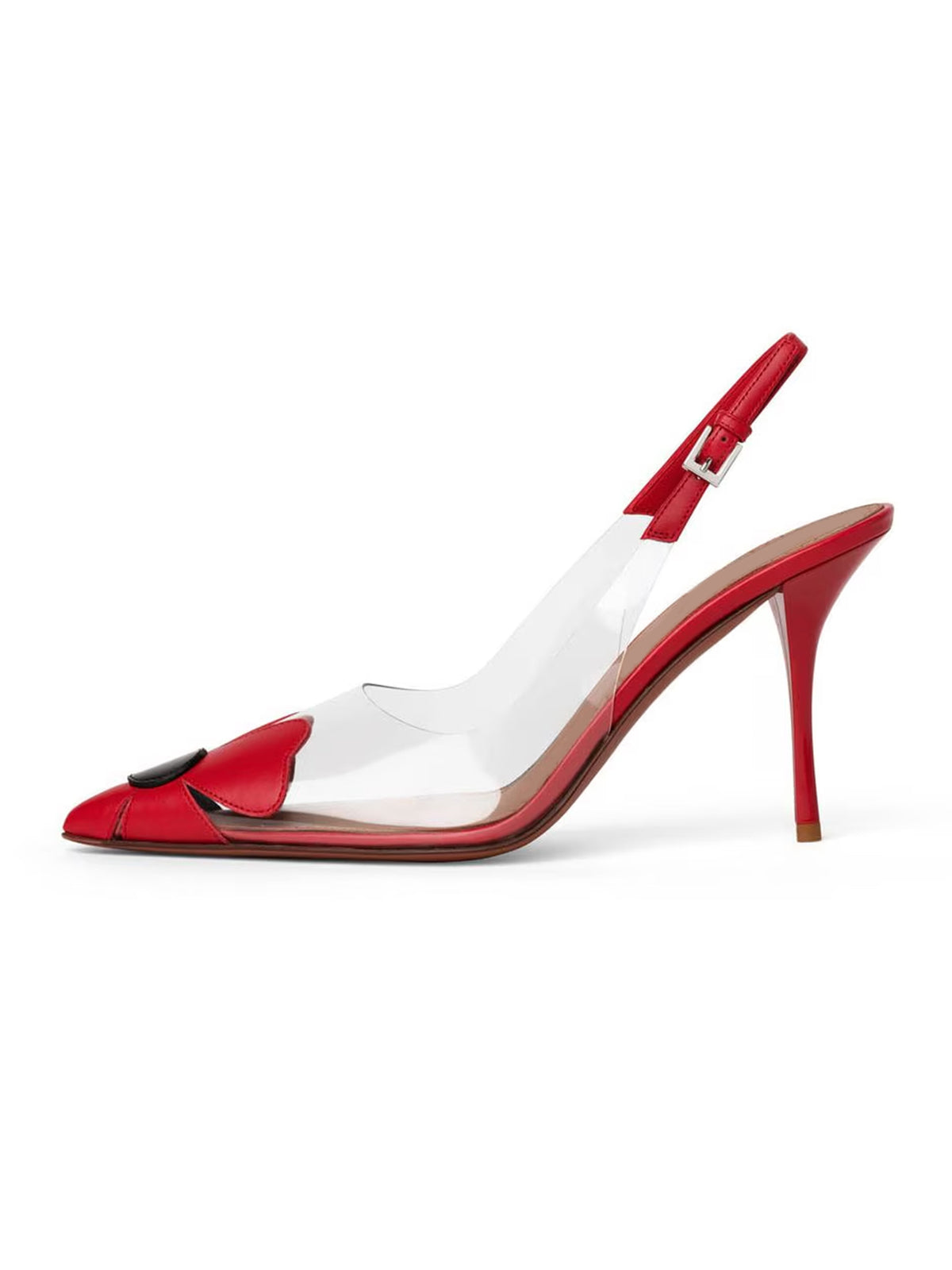 Patent Red Flower And TPU Transparent Film Pointed-Toe Slip-On High Heels