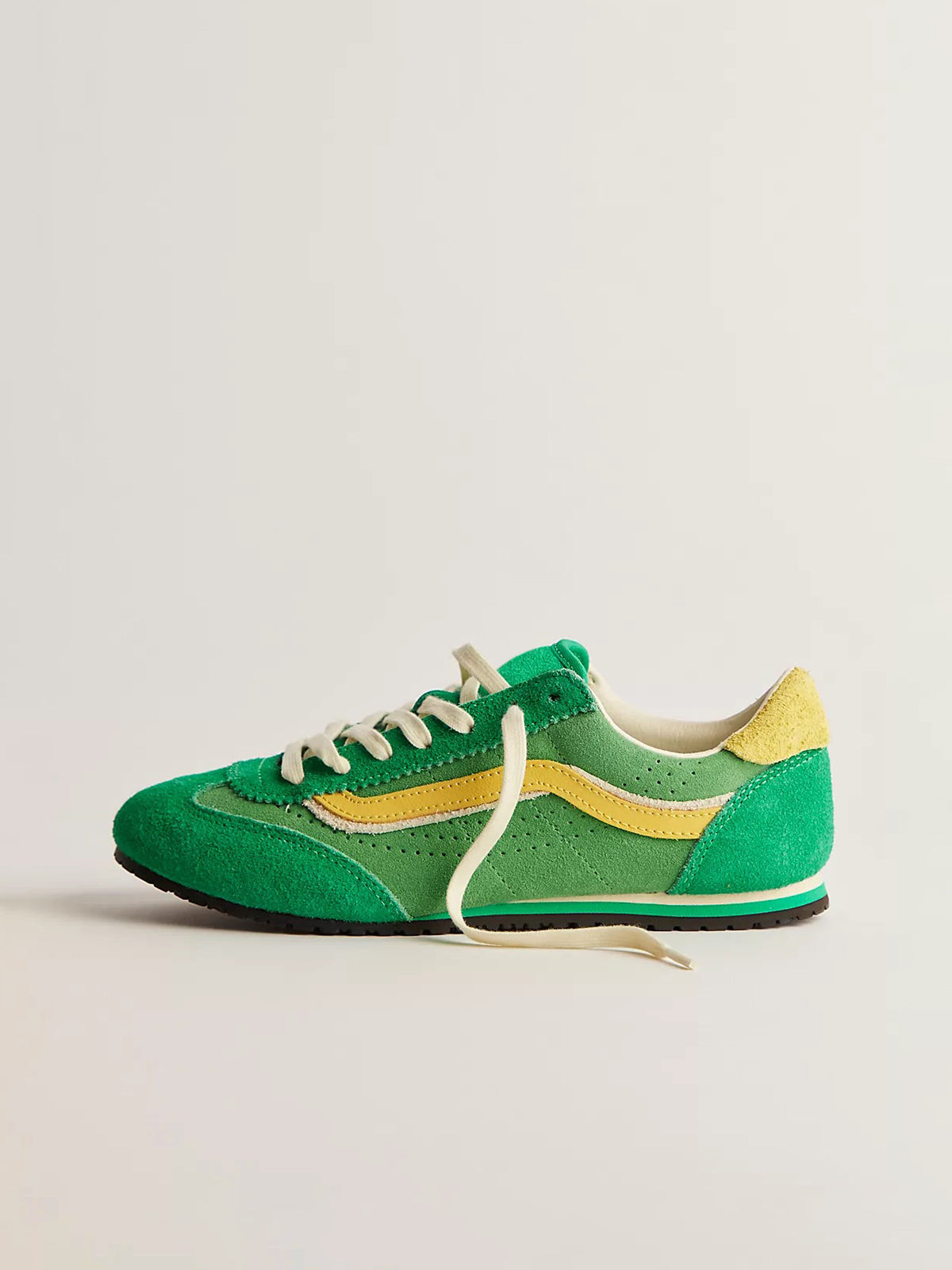 Green Faux Suede Round-Toe Lace-Up Flats Sneakers