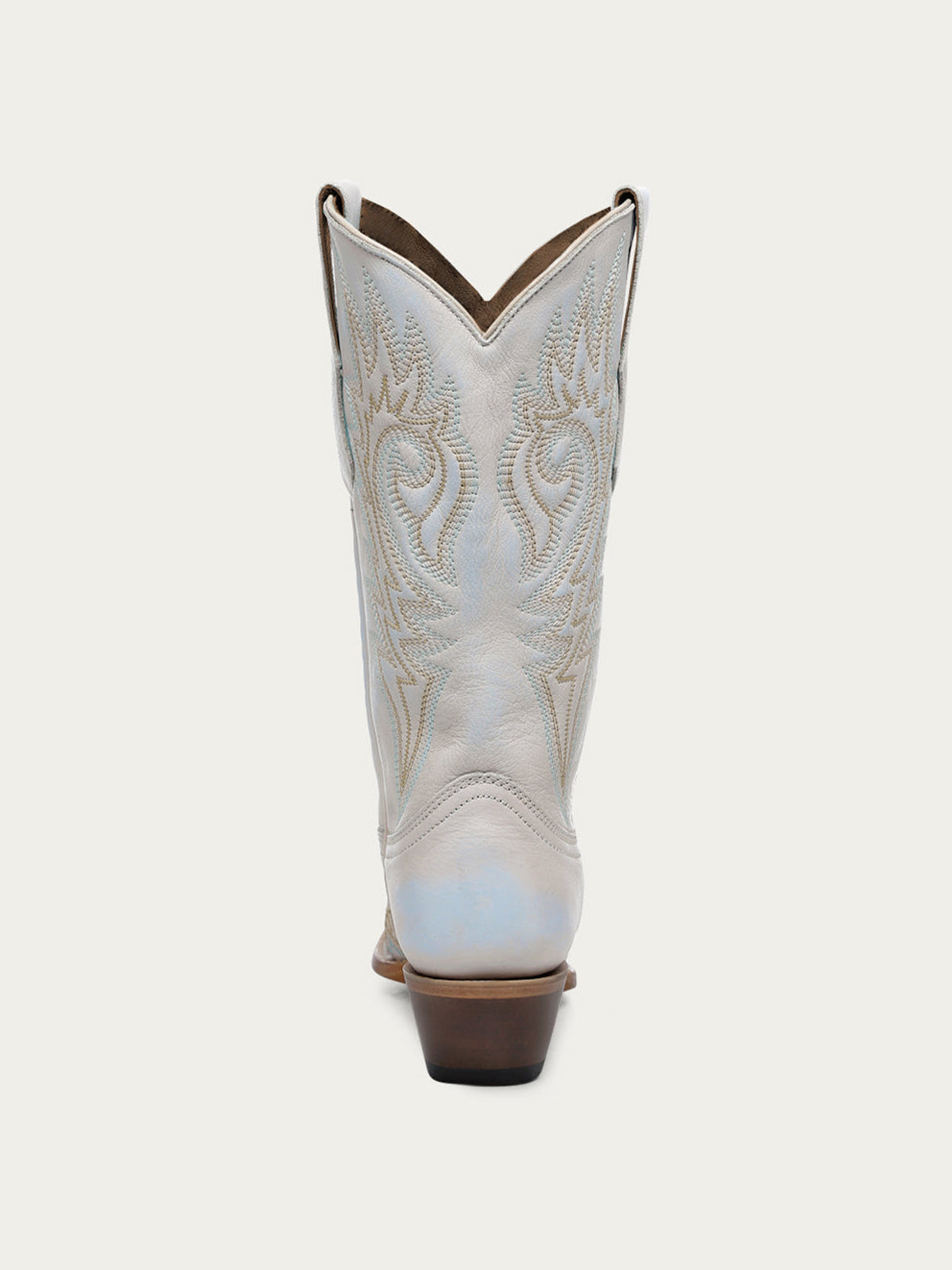 Flames Embroidery Snip-Toe Sleek Mid Calf Cowgirl Boots - Ivory