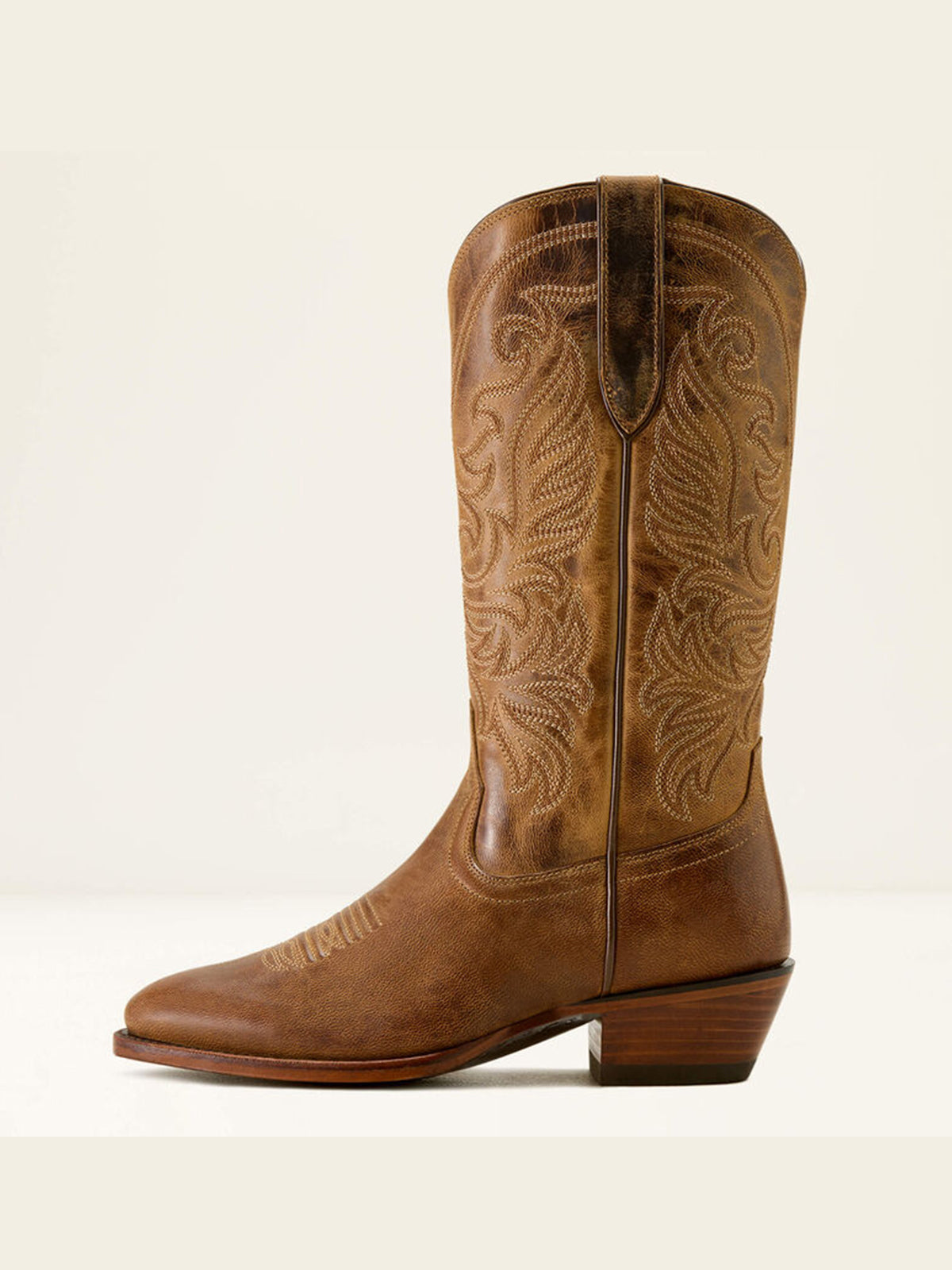 Brown Round-Toe Delicate Embroidery Chic Mid Calf Cowgirl Boots