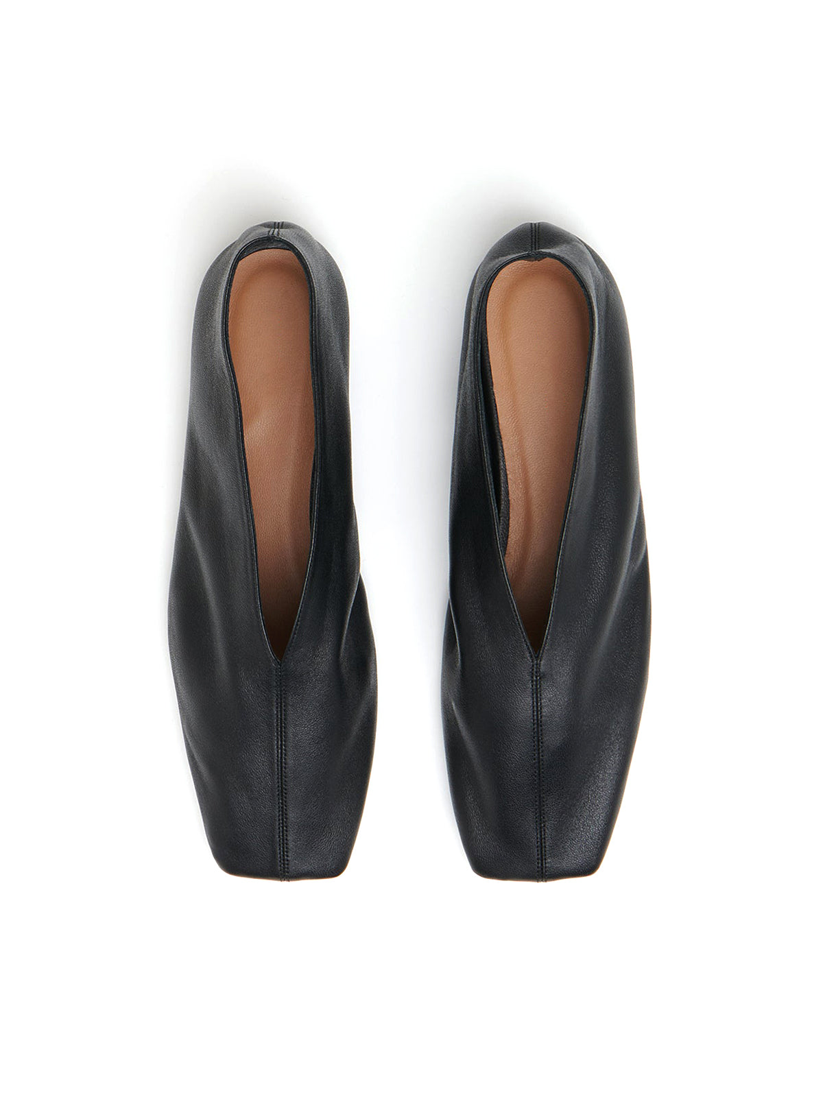 Black Square-Toe V-Cut Vamp Simple Flats