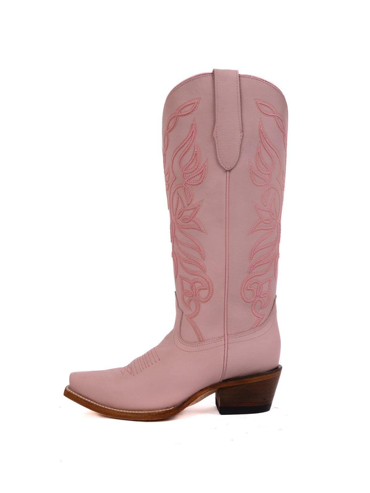 Snip-Toe Sleek Embroidery Half-Zip Knee High Cowgirl Boots For Woman - Pink