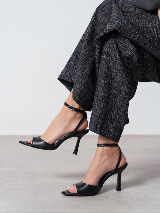 Black Peep Pointed-Toe Chic Slingback And Ankle Strap High Heels