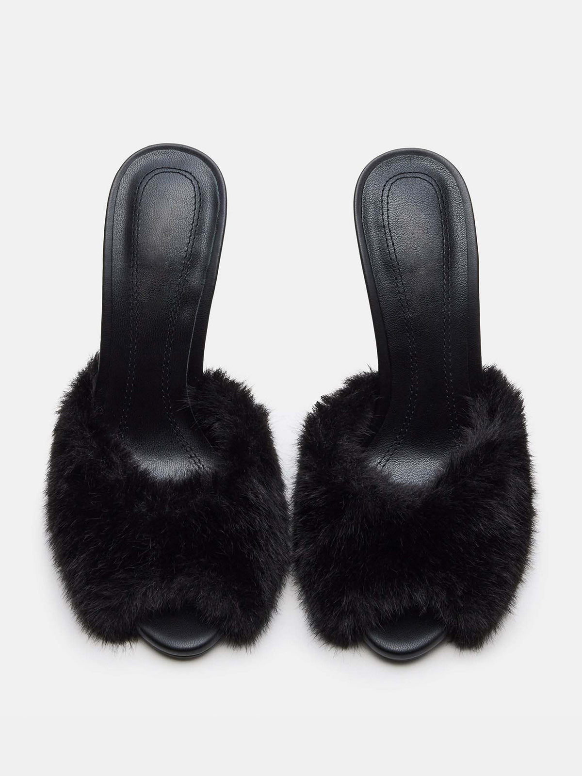 Round-Toe Slip-On High Stiletto Heels Pumps - Black Faux Fur