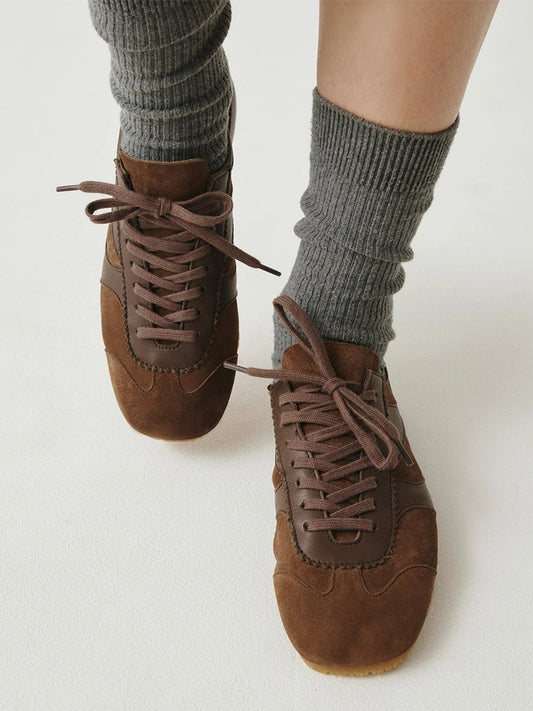 Square-Toe Classic Lace-Up Chic Flats Sneakers - Coffee