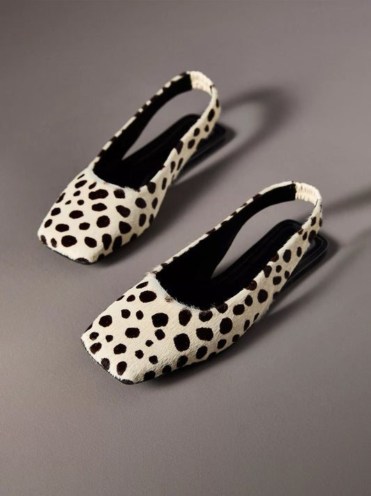 Cow Print Square-Toe Slingback Simple Flats