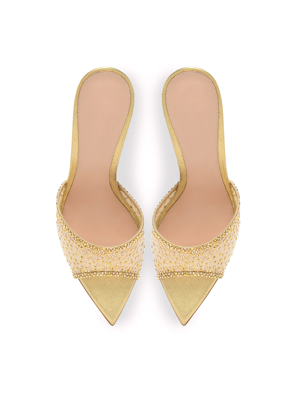 Rhinestones Mesh Open Pointed-Toe Backless Slip-On High Heels – Metallic Gold