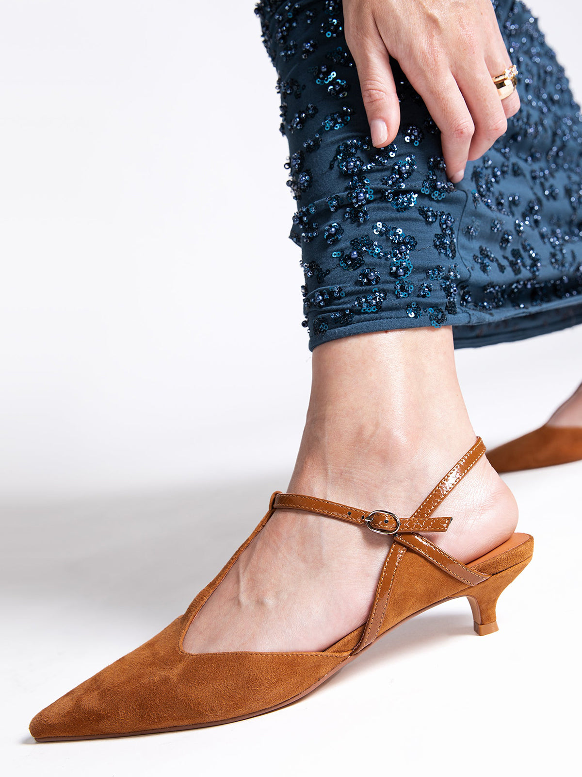 Burgundy Faux Suede Pointed-Toe Buckle Ankle Strap Chic Kitten Heels