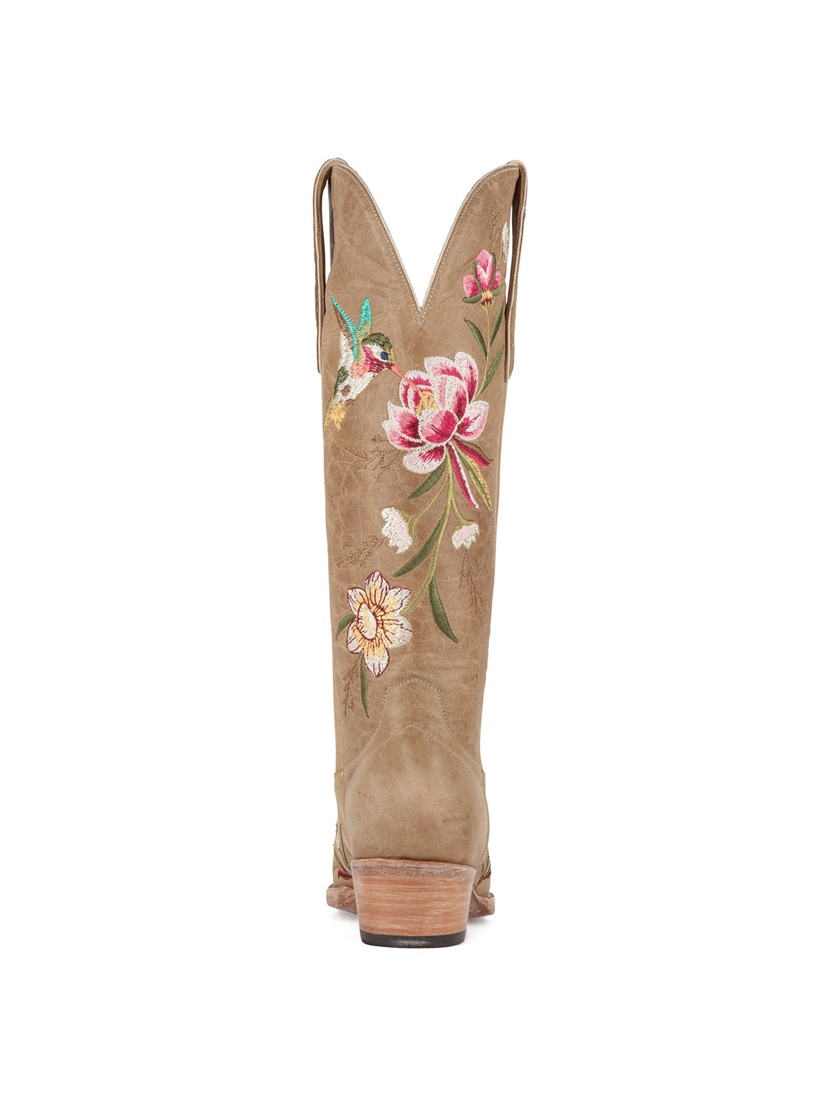 Taupe Snip-Toe Vivid Flowers And Bird Embroidery Wide Calf Knee High Cowgirl Boots