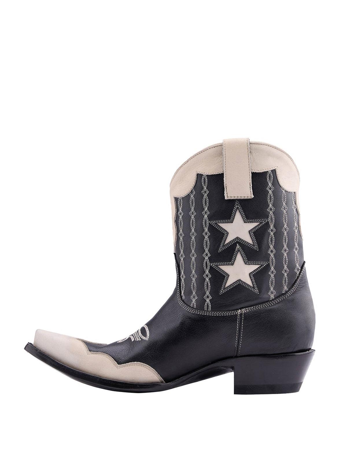 Snip-Toe Stars Inlay Chic Embroidery Ankle Cowgirl Boots - Black And Ivory