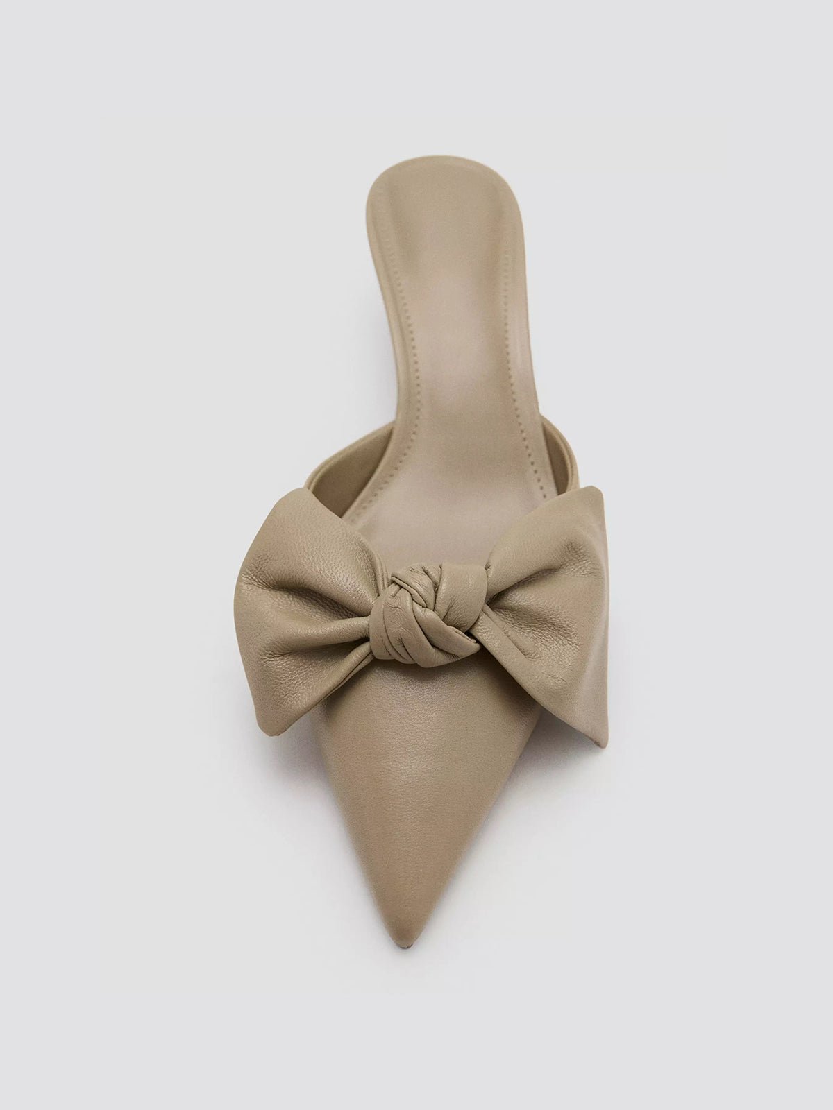 Ecru Pointed-Toe Front Big Bow Slip-On Chic Kitten Heels