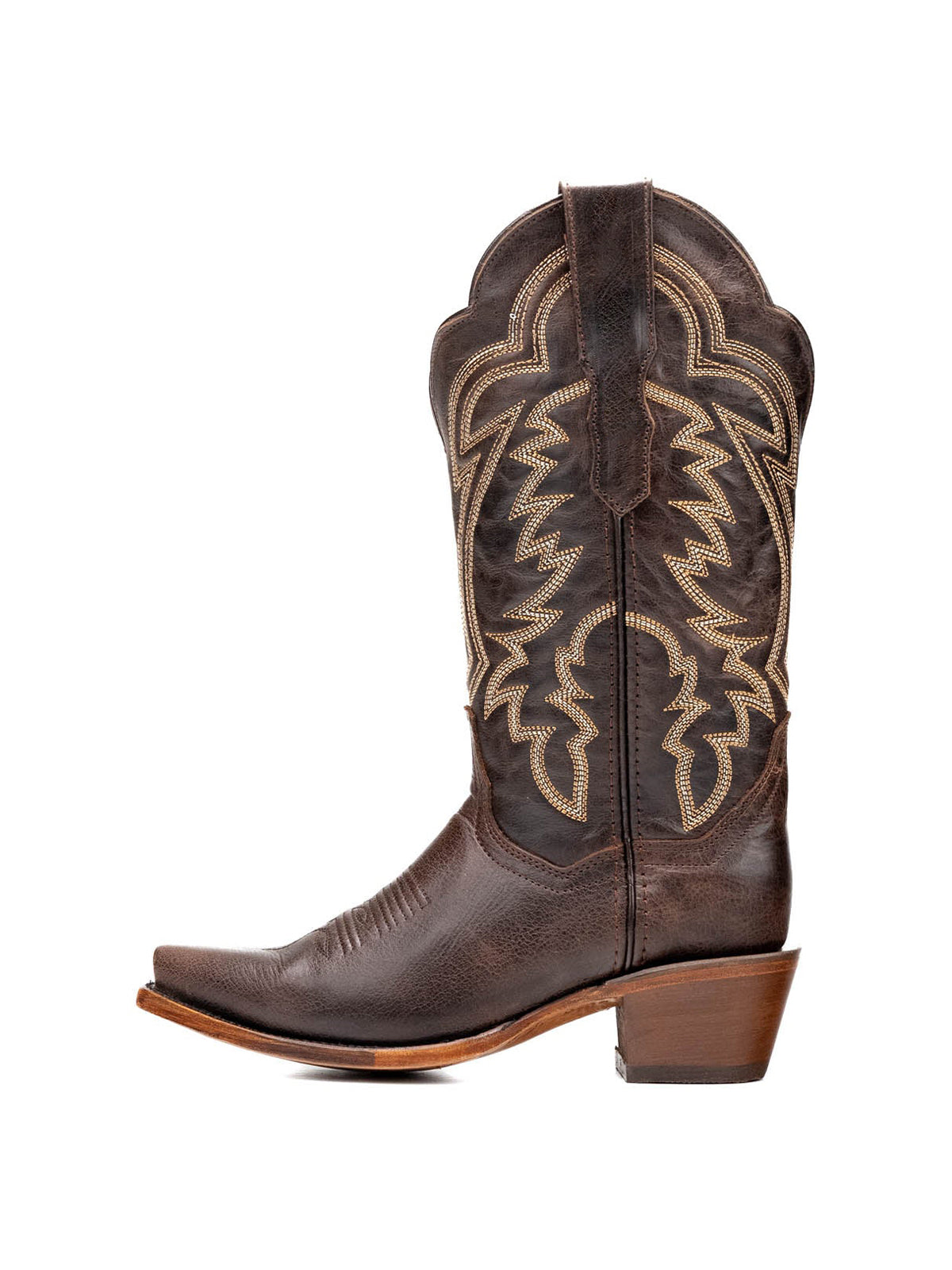 Western Snip-Toe Embroidery Mid Calf Cowgirl Boots - Coffee