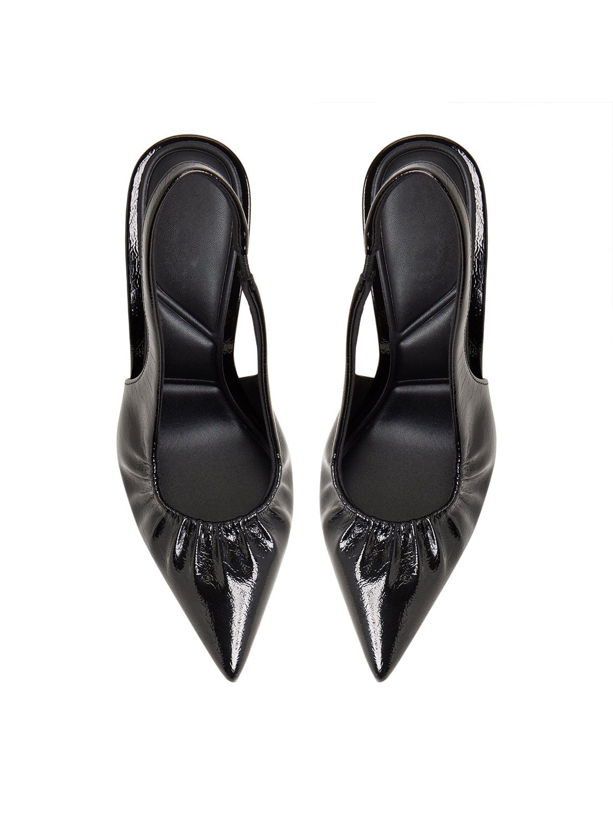 Patent Black Pointed-Toe Ruched Vamp Slingback High Heels