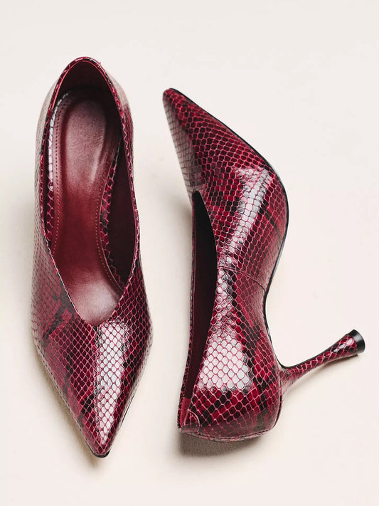 Snakeskin Pattern Pointed-Toe Classic Pumps Slip-On High Heels