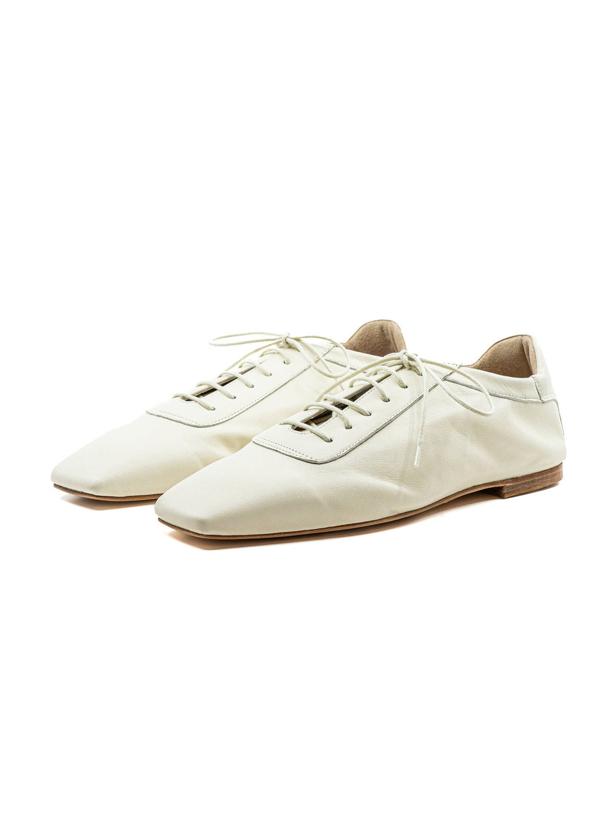 White Vegan Leather Square-Toe Lace-Up Chic Flats