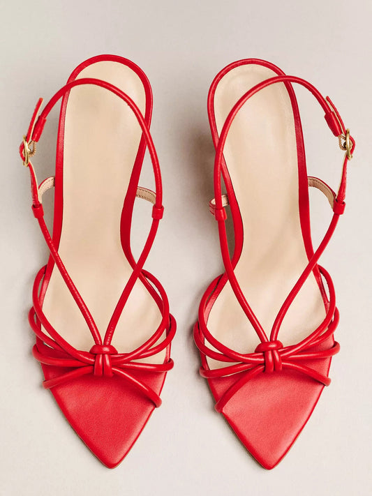 Pointed-Toe Strappy And Back Strap Chic High Heels - Red