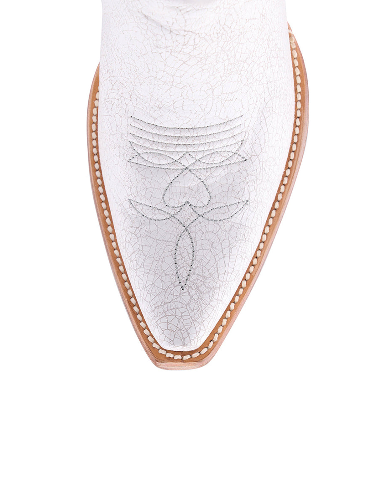 Distressed White Snip-Toe Silver Bowknot Inlay With Studs Half-Zip Knee High Cowgirl Boots