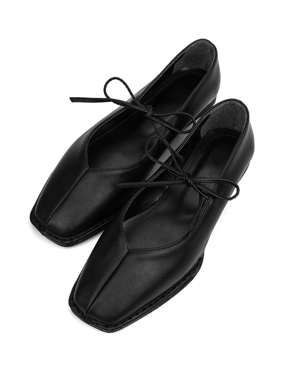 Black Square-Toe Classic Bridge Strap Slip-On Stylish Flats