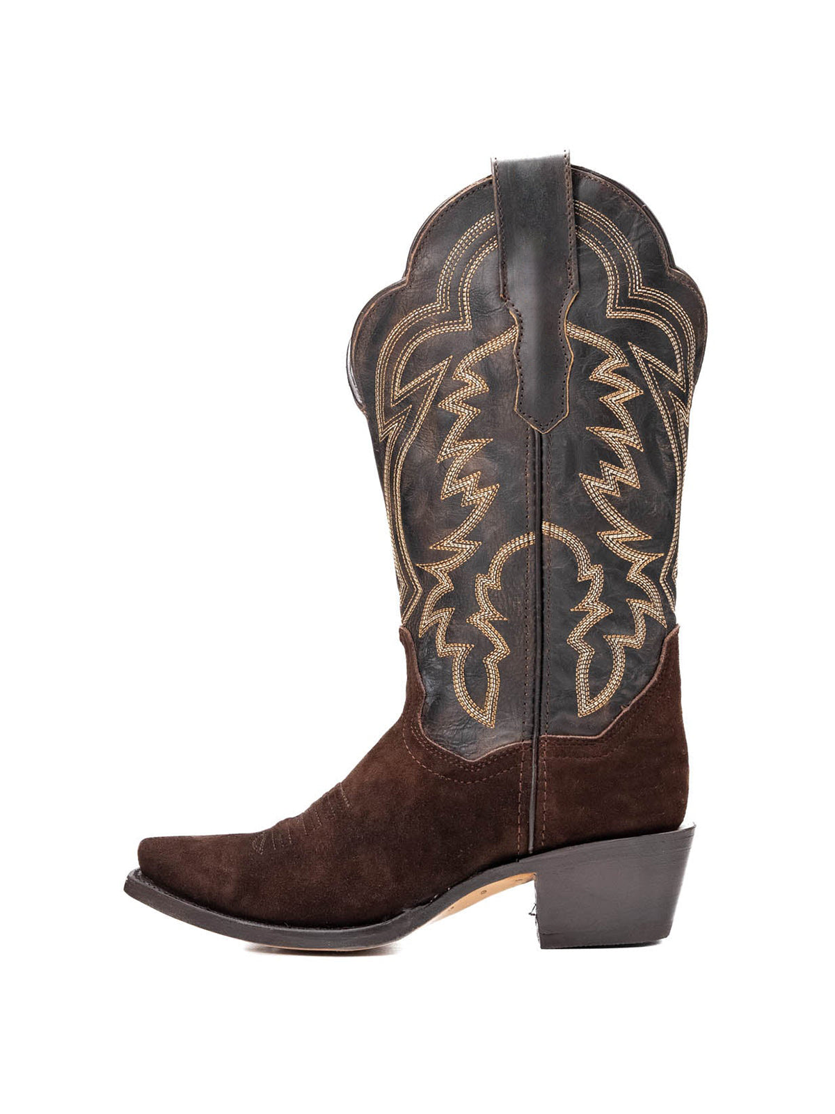 Western Snip-Toe Embroidery Mid Calf Cowgirl Boots - Dark Brown