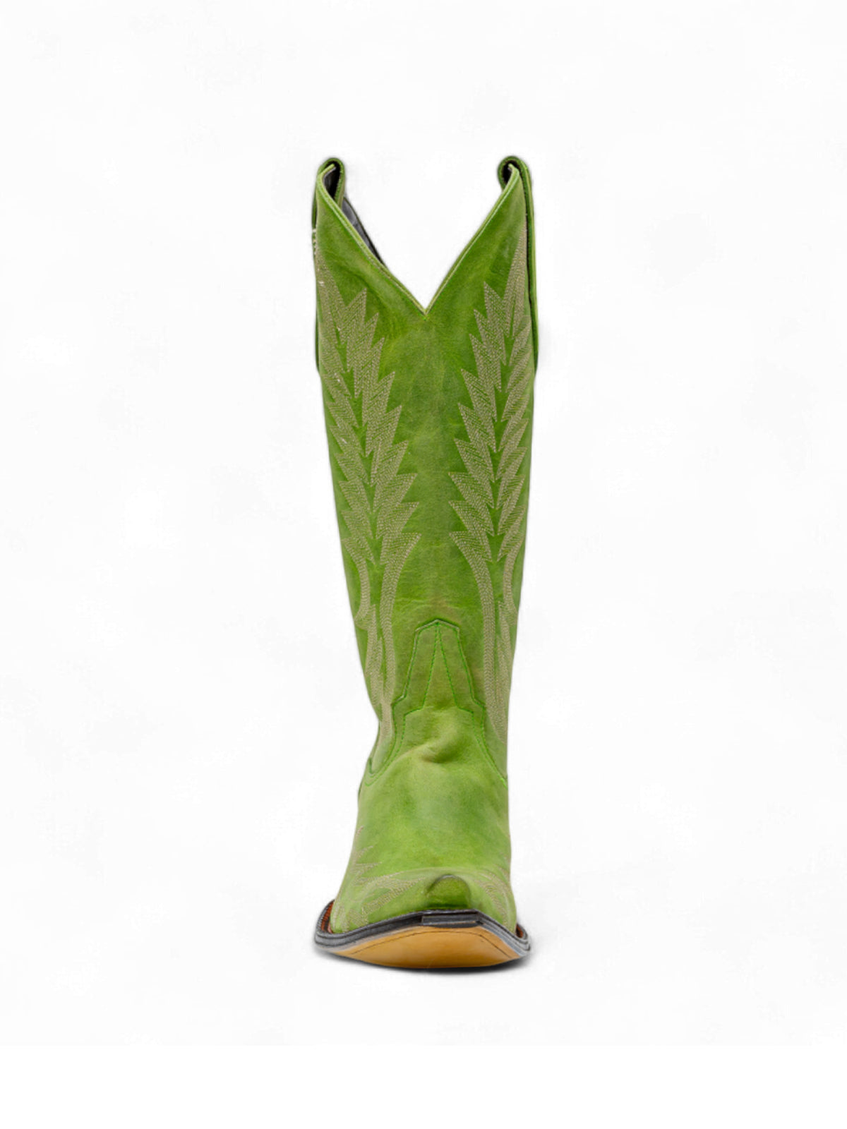 Green Snip-Toe Wide Calf Embroidery Knee High Cowgirl Boots