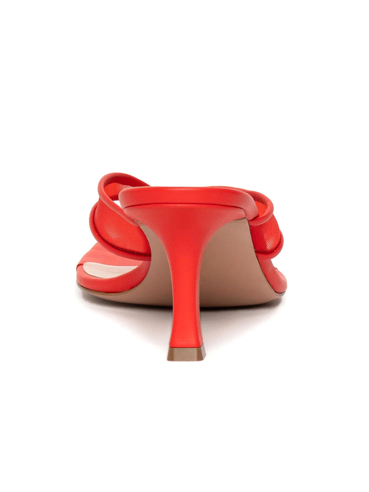 Red Vegan Leather And Mesh Square-Toe Flip-Flops Kitten Heels