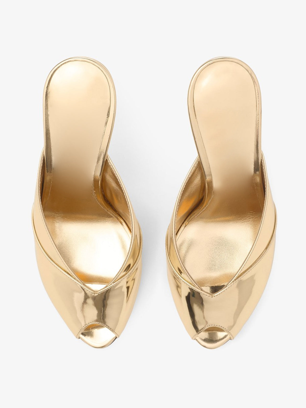 Metallic Gold Peep Round-Toe Slip-On Mules High Heels
