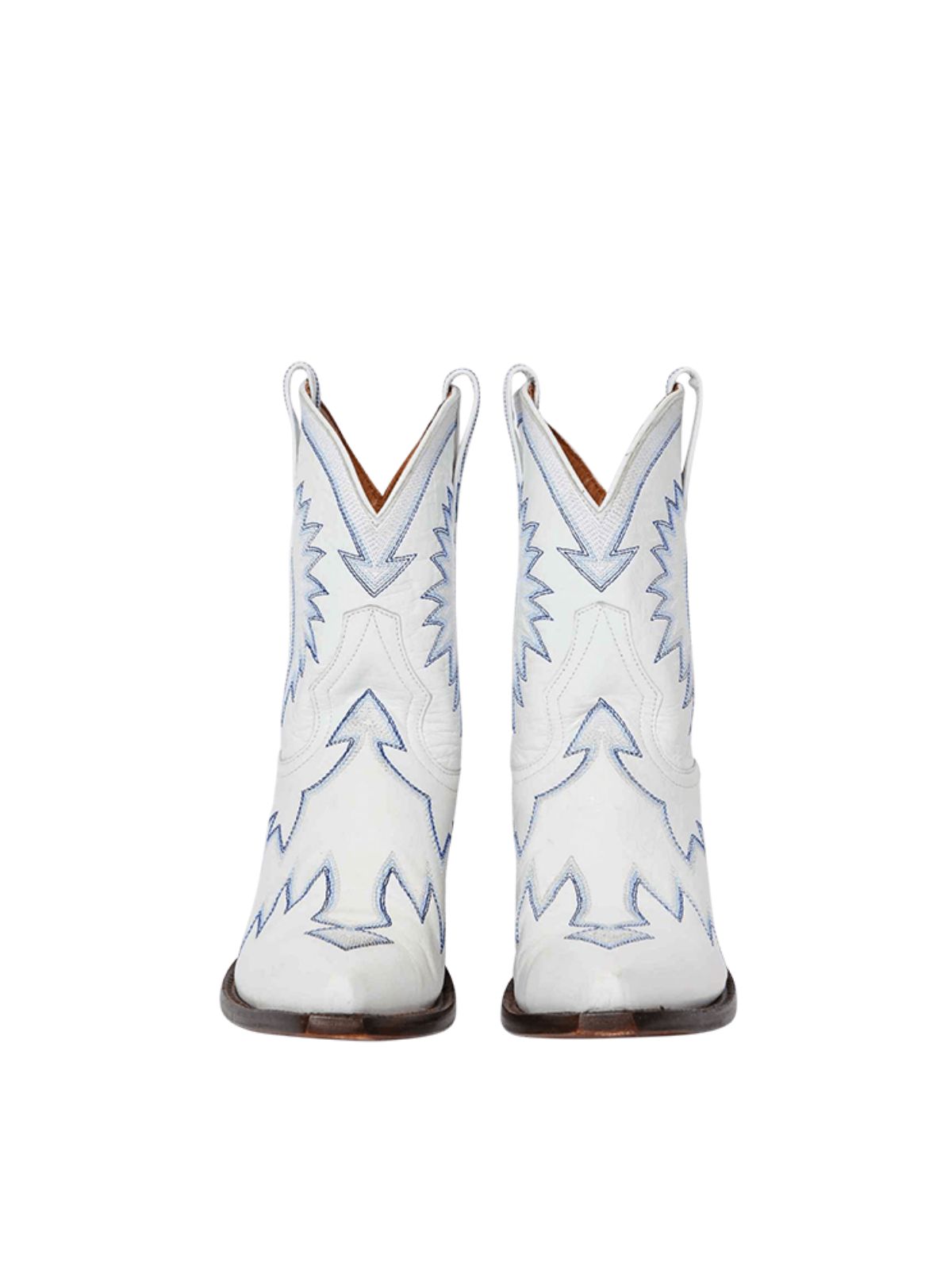 Jagged Embroidery Snip-Toe Wide Mid Calf Cowgirl Boots - White