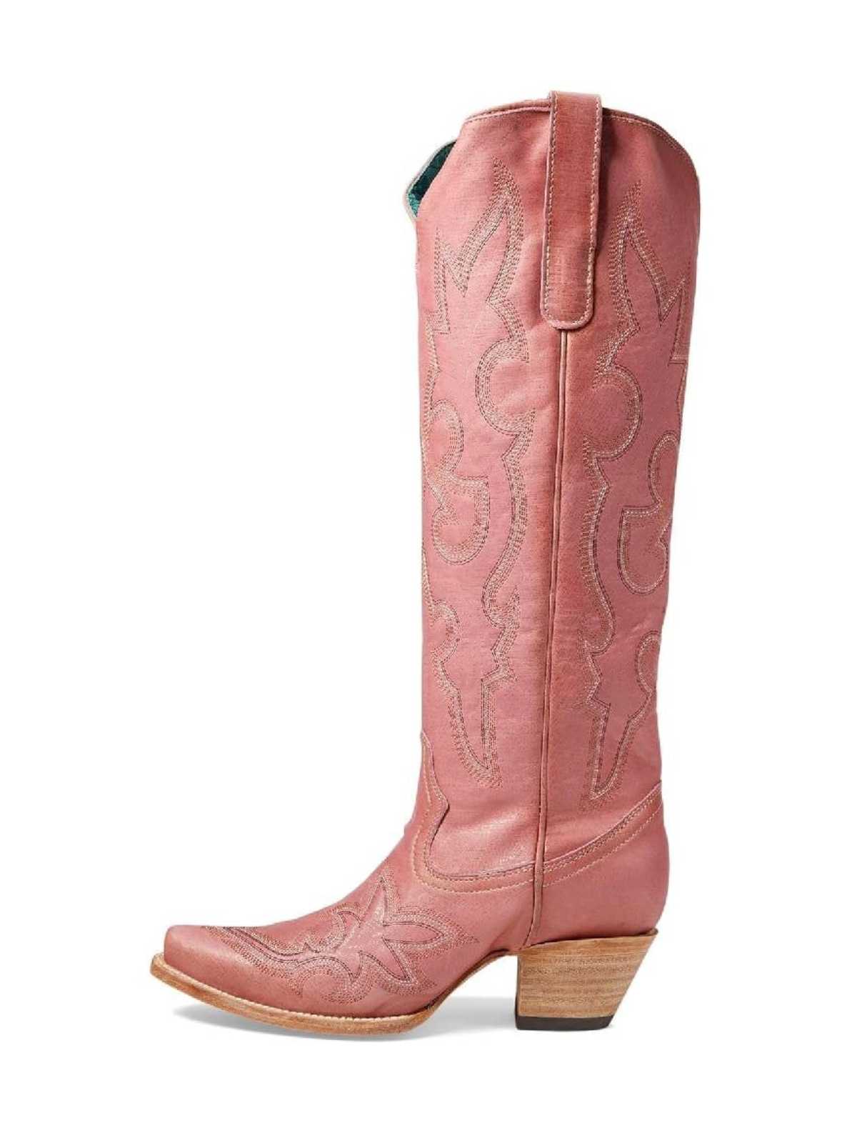 Pink Snip-Toe Embroidery Half-Zip Knee High Tall Cowgirl Boots