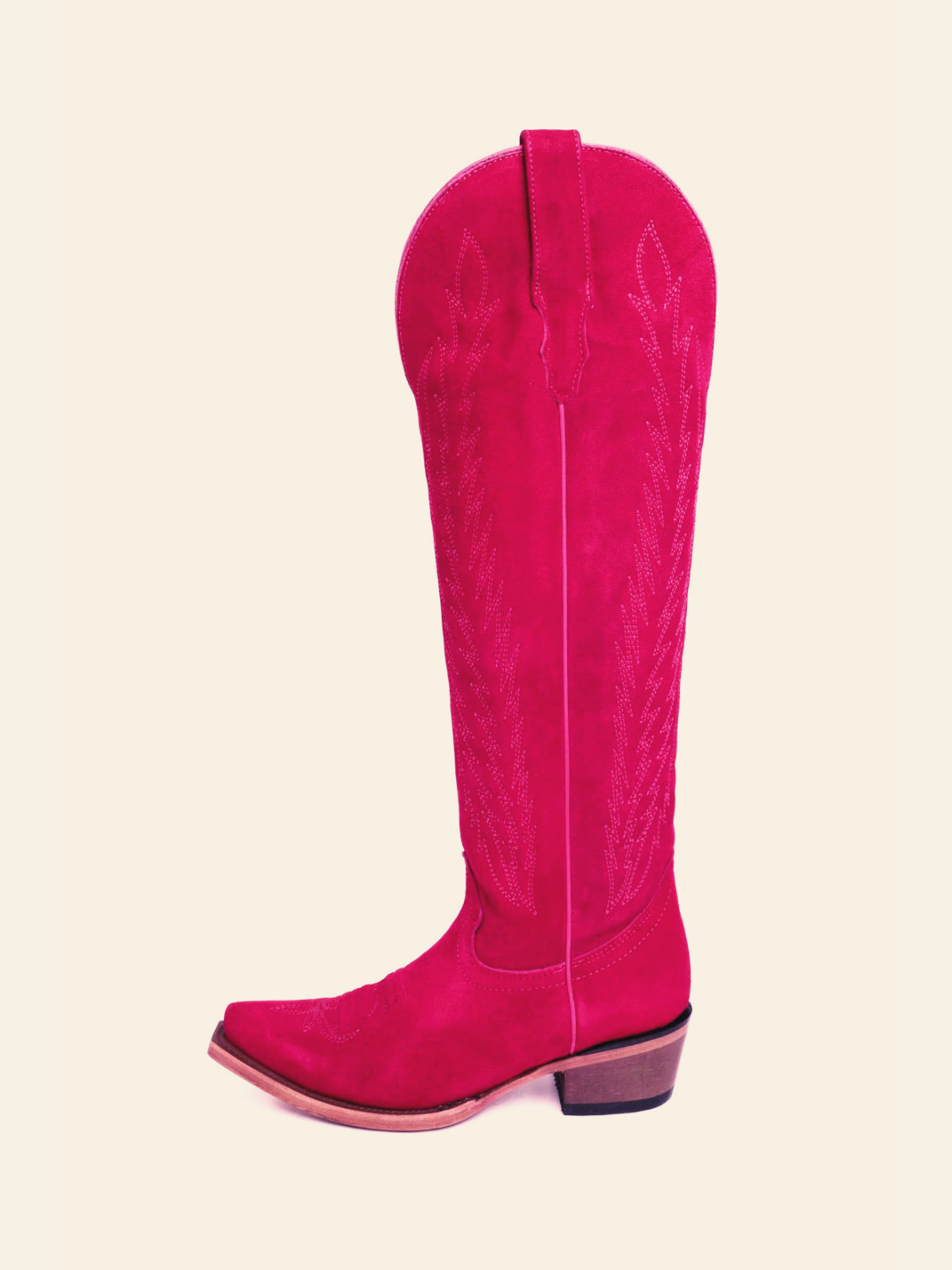 Fuchsia Faux Suede Embroidery Half Zip Cowgirl Boots Mid Calf Western Tall Boots