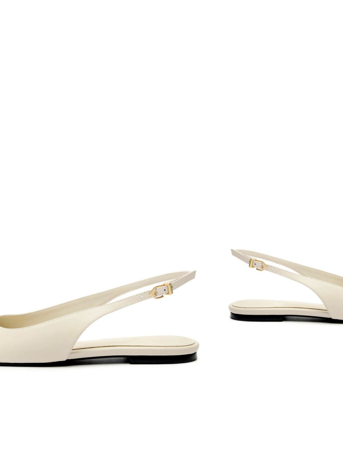 White Vegan Leather Pointy Flats Slingbacks With Buckled Back Strap